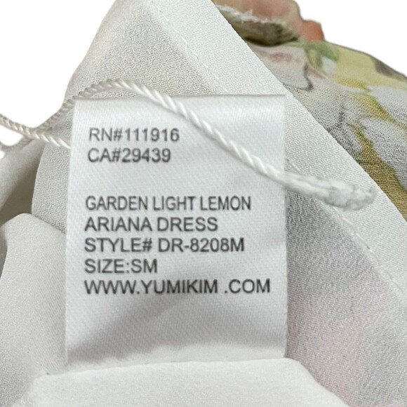 Yumi Kim Ariana Floral Dress Women’s Size Small Yellow Midi Ruched Lined - Picture 11 of 13